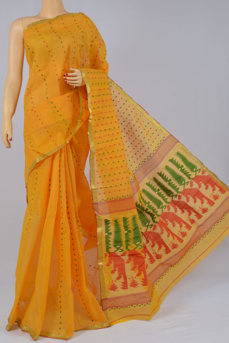 Yellow Color Handwoven Bengal Handloom Pure Cotton Tant Saree (without Blouse) - KC250168
