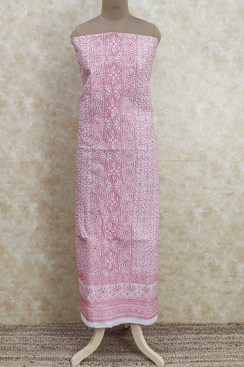 Pink Color Hand Embroidered Luckowi Chikankari Suit ( Cotton) MC251709