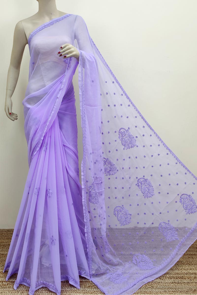 Lavender Colour Georgette Lucknowi Chikankari (Saree with Blouse) MC252596