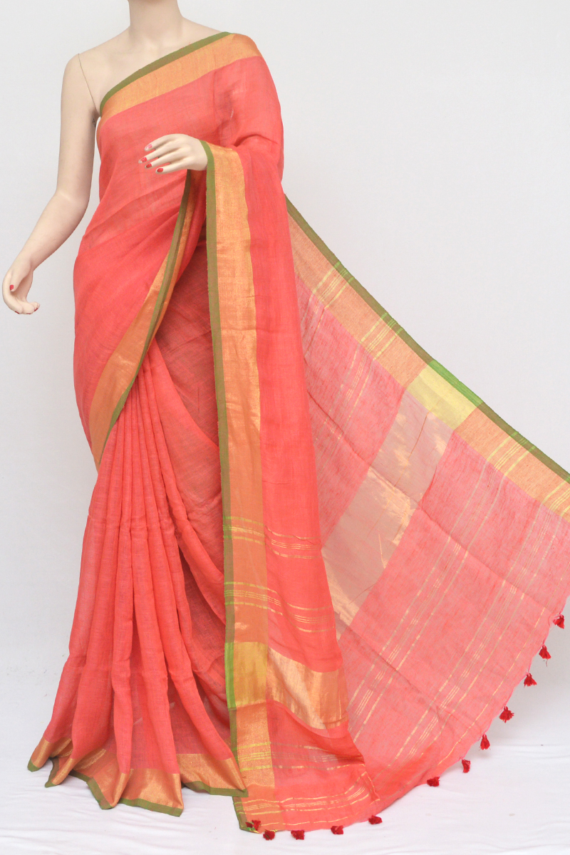Orange Color Handwoven Textured Traditional Saree (With Blouse)- HS251036
