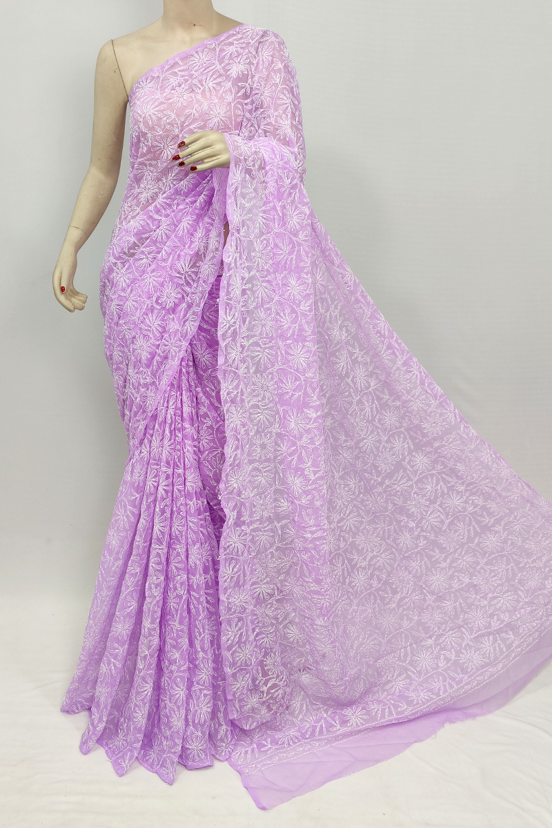 Lavender Colour Georgette Lucknowi Tepchi Saree With Blouse MC253061