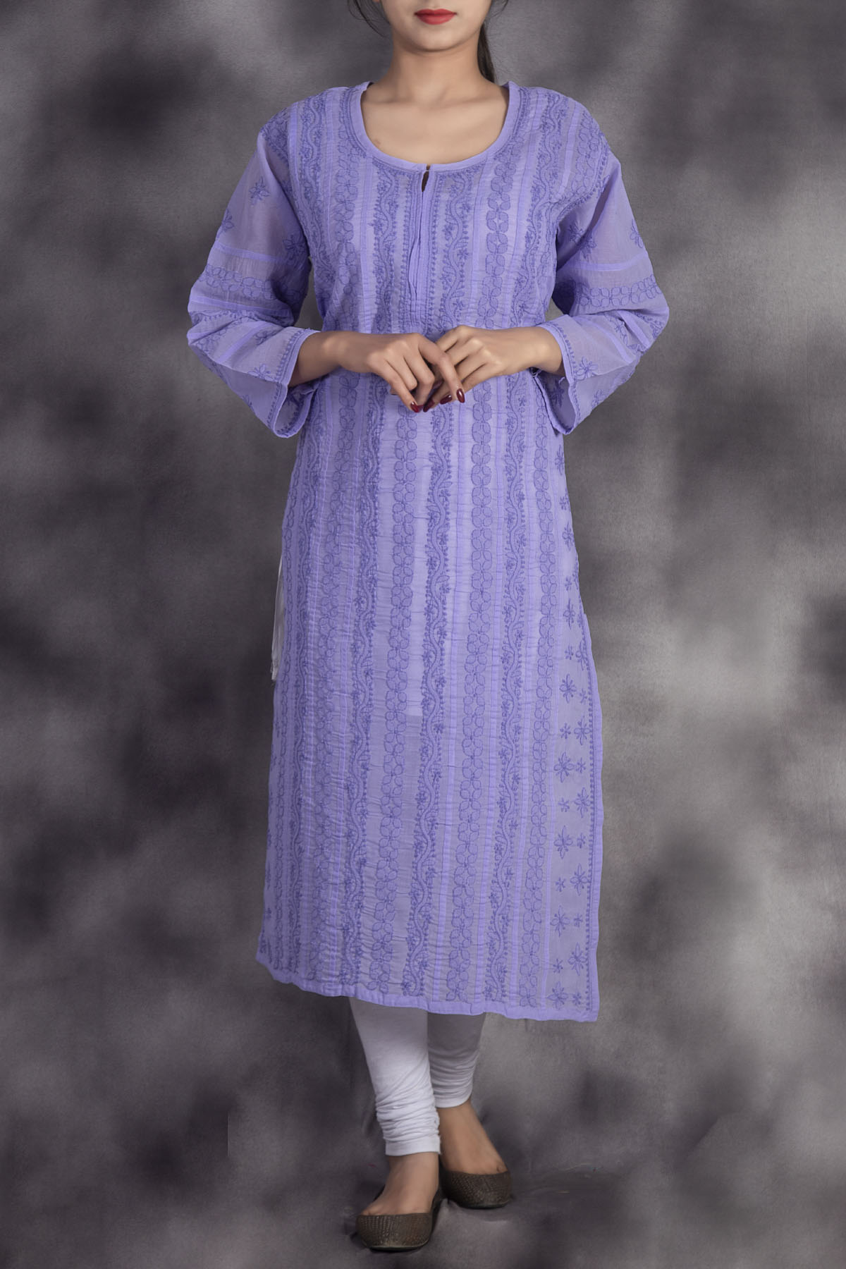 Lucknowi Chikankari Purple Georgette Kurta For Women with Free Matching  inner | eBay