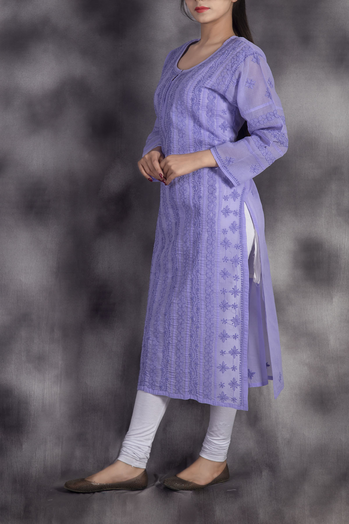 Lavender Aleena Viscose Chikankari Peplum Angrakha - TheChikanLabel |  Lucknow Chikankari Kurtis & Suits