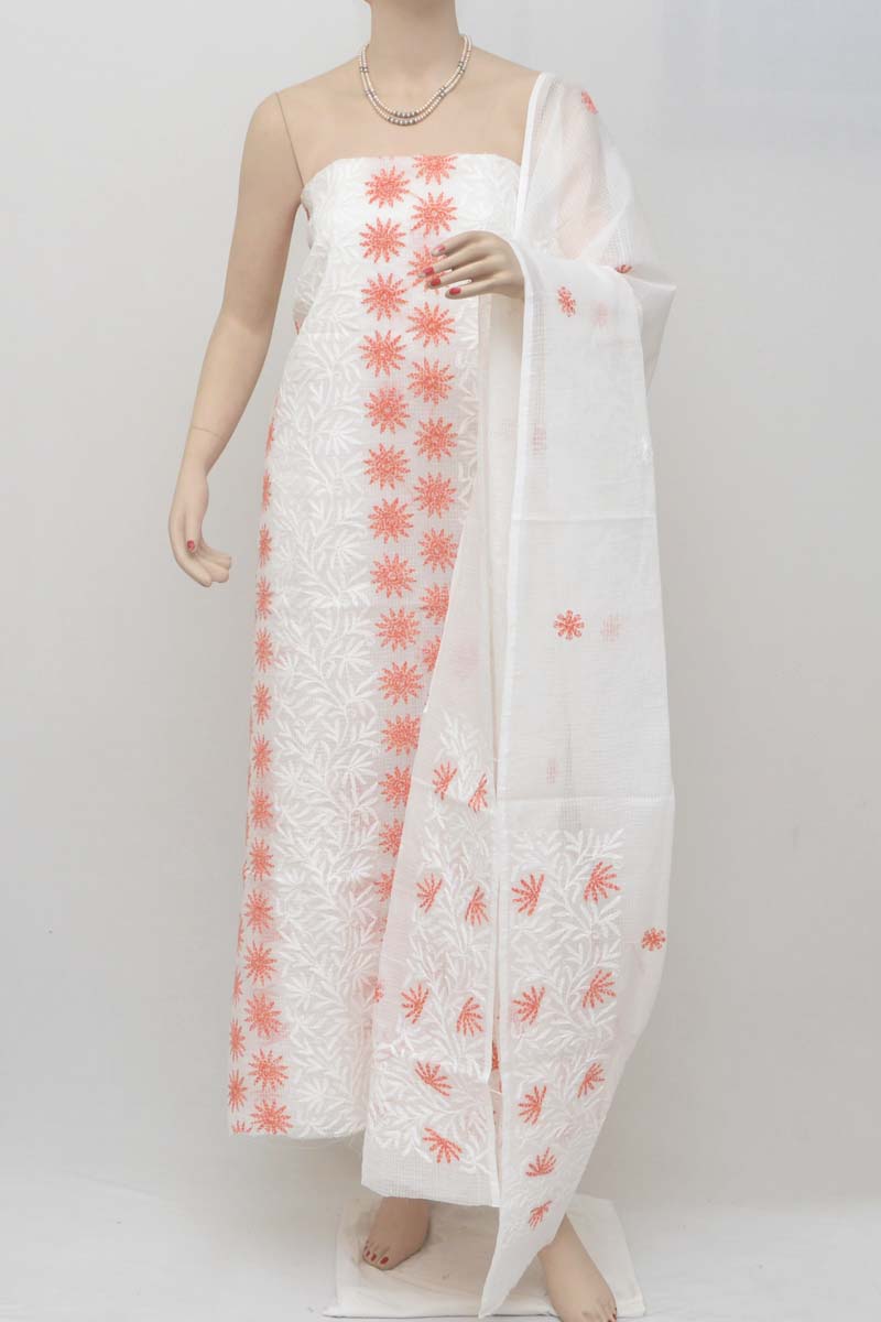 Peach Hand Embroidered Lucknowi Chikankari Kurta with Dupatta set (Cotton)MC251147