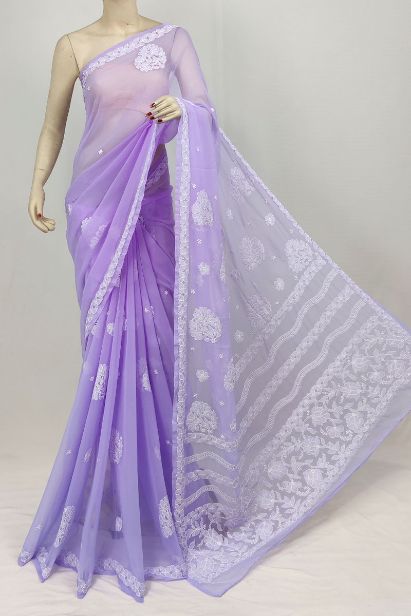 Lavender Color Georgette Designer Lucknowi Chikankari Saree With Blouse MC253310