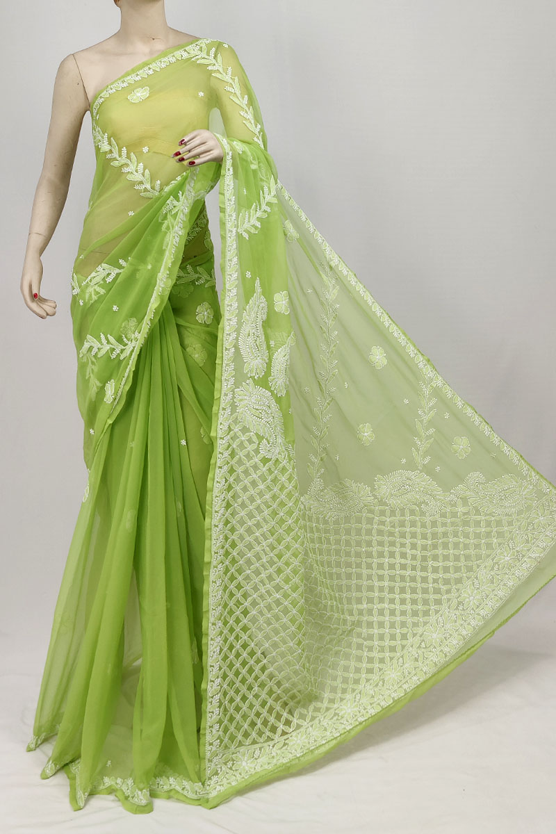 Green Color Georgette Designer Lucknowi Chikankari Saree With Blouse MC253312