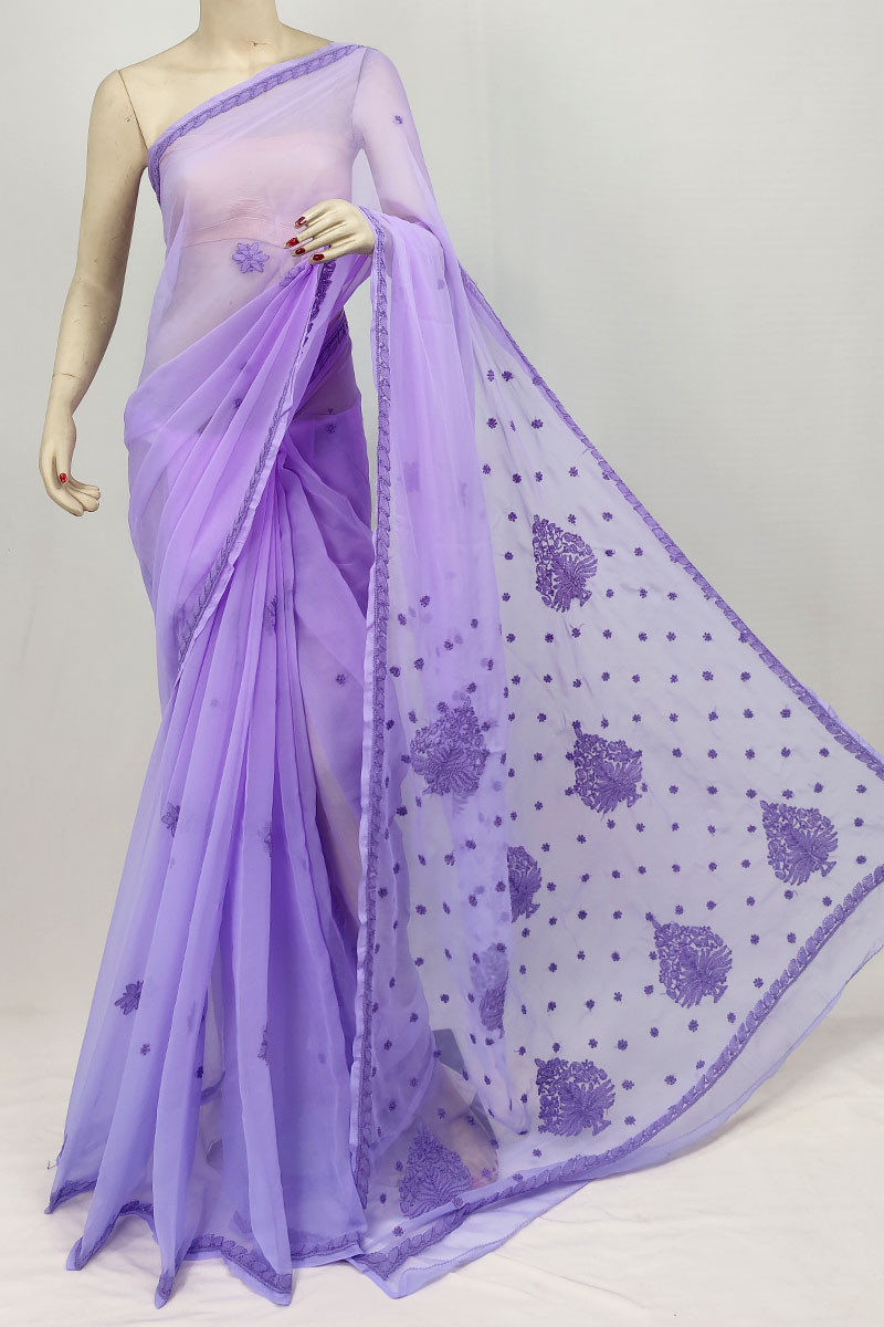 Lavender Color Georgette Designer Lucknowi Chikankari Saree With Blouse MC253314
