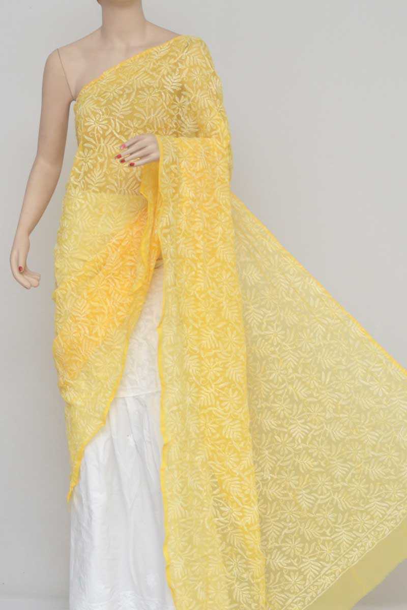 Yellow Allover Tepchi Hand Embroidered Lucknowi Chikankari Dupatta (Georgette)KC250906