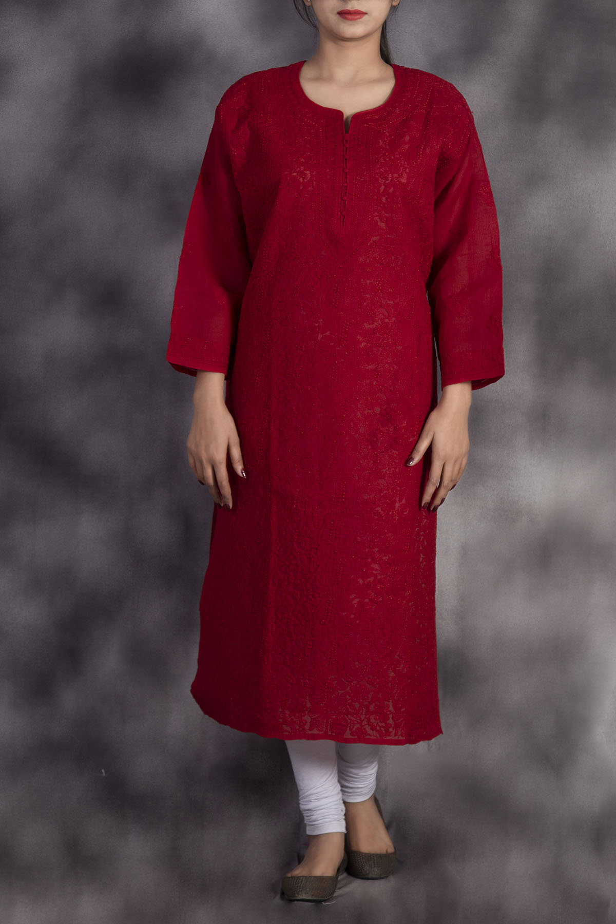 Buy Fashion Paradise Lucknowi ChikanKari Red Karachi Hand-embroidered  Ethnic Kurti Suitable for Most of the Occasions. at Amazon.in