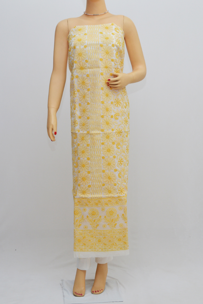 Yellow Color Hand Embroidered Luckowi Chikankari Suit ( Cotton) Kcsu250572