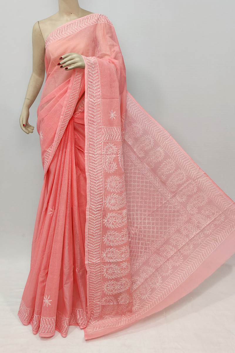 Peach Colour Kota Cotton Tepchi Saree With Blouse vendor Shamshul chikan price 1500/- MC253070