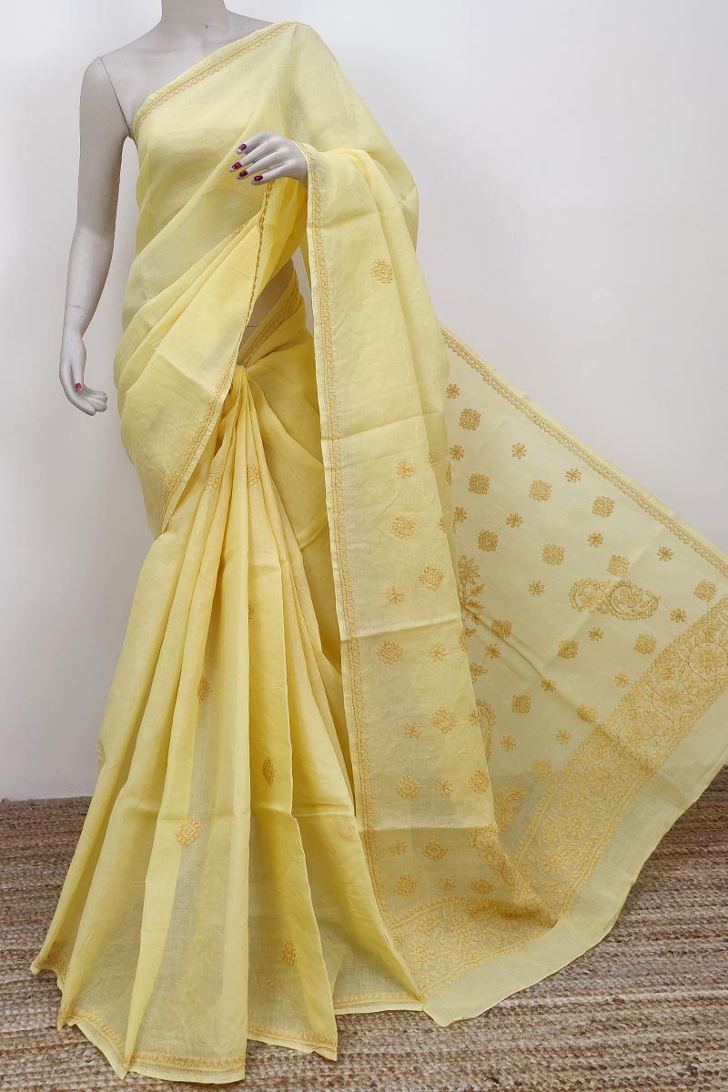 Beige Colour Cotton  Lucknowi Chikankari (saree With Blouse) Mc252618