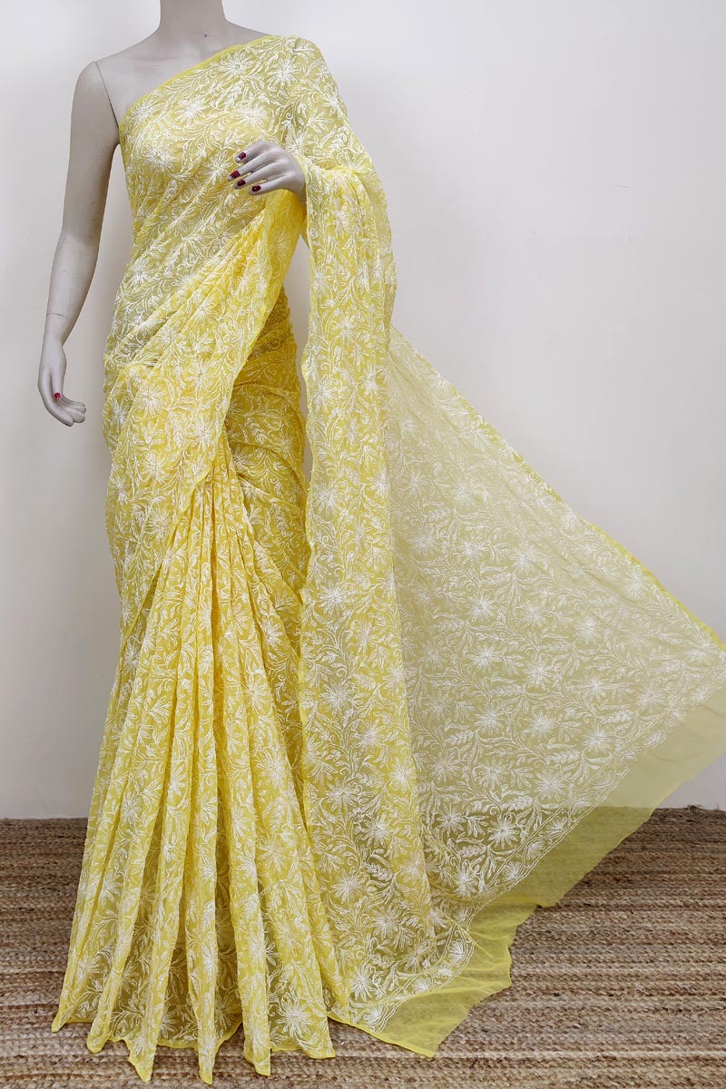 Yellow Colour Georgette Allover Tepchi (saree With Blouse) Mc252622