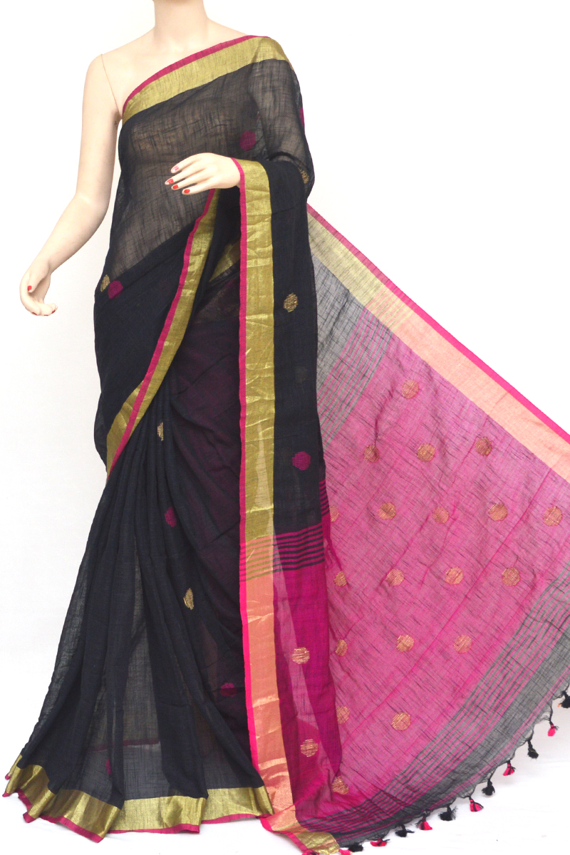 Black Color Bengal Handloom Soft Cotton Saree (with Blouse)- Hs251046