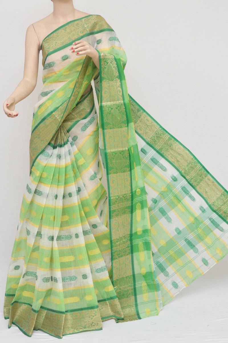 Green Color Cotton Tant Bengal Handloom Saree (Without Blouse) - MC251075