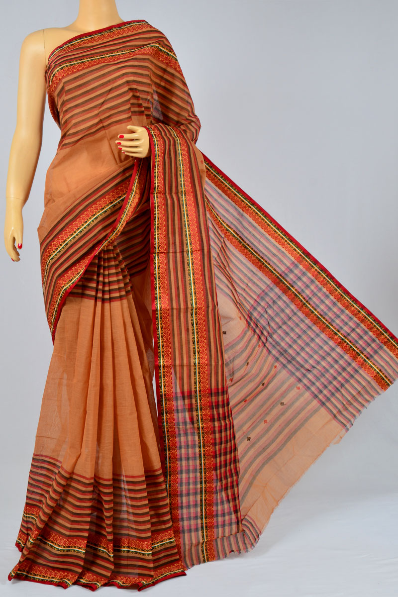 Sandstone Color Handwoven Bengal Handloom Pure Cotton Tant Saree (without Blouse) - Kc250166