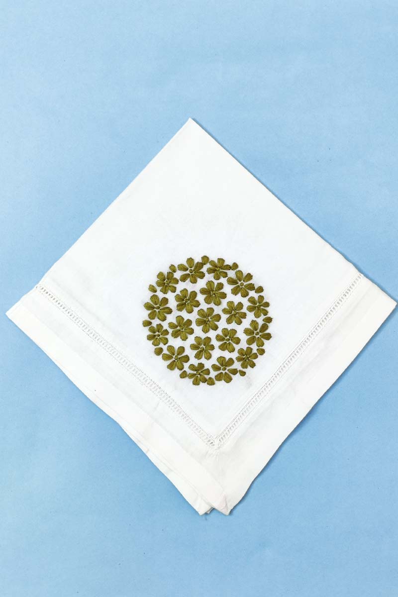 Hand Embroidered White Cotton Lucknowi Chikan Tea Napkin Set  (5-pieces) Mc251365