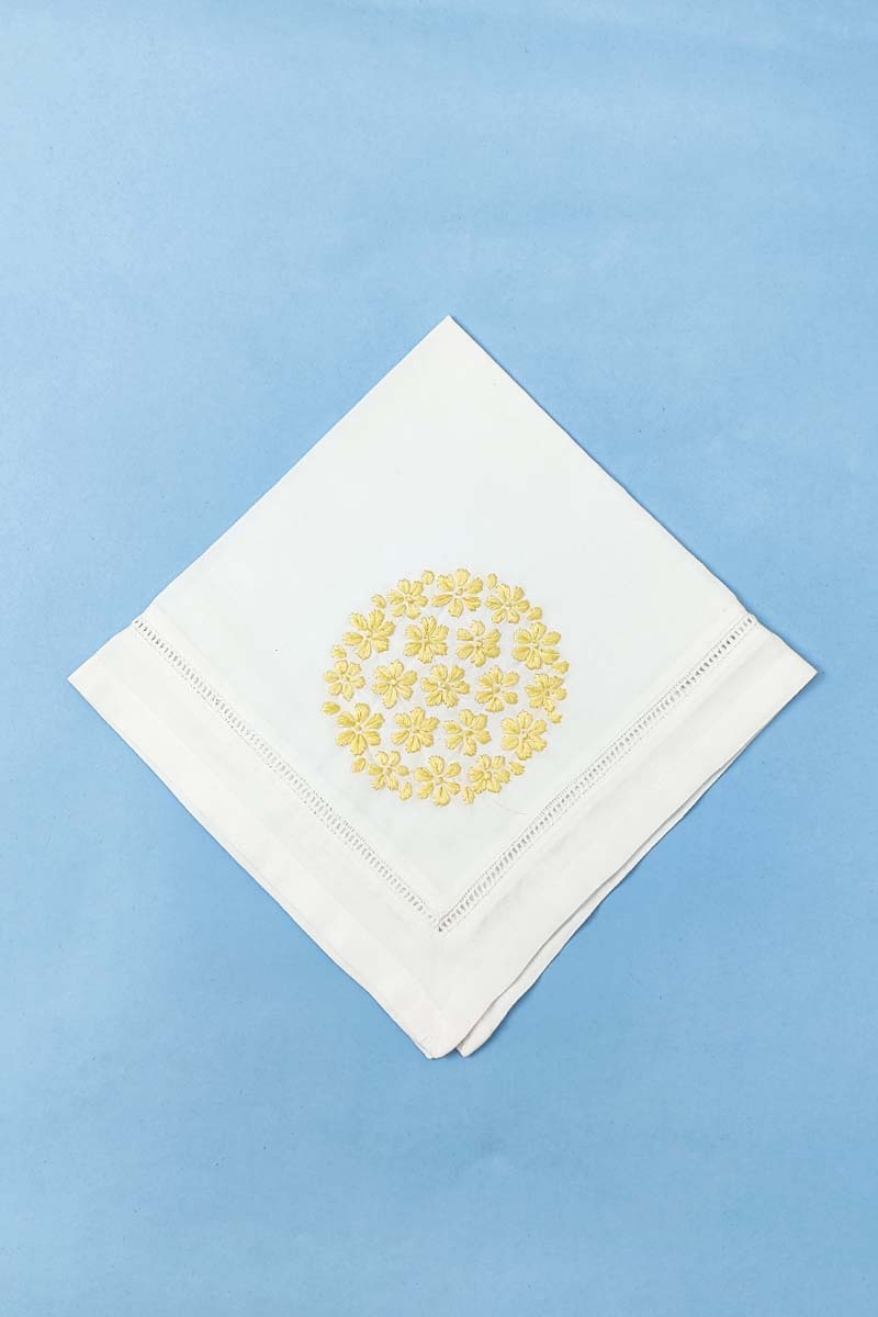 Hand Embroidered White Cotton Lucknowi Chikan Tea Napkin Set  (5-pieces) Mc251366