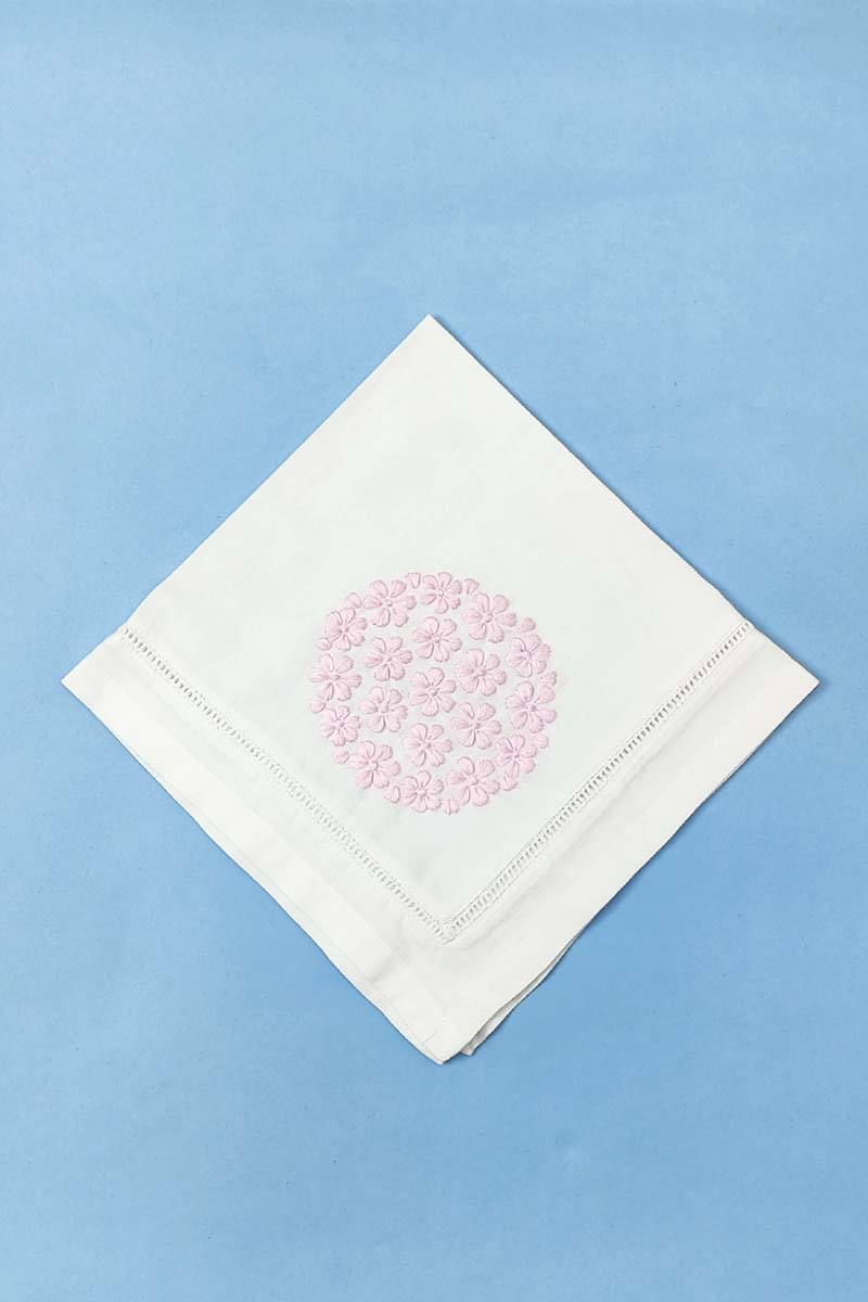 Hand Embroidered White Cotton Lucknowi Chikan Tea Napkin Set  (5-Pieces) - MC251367