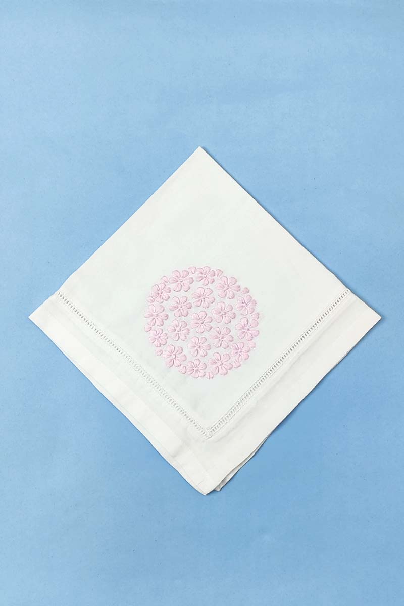 Hand Embroidered White Cotton Lucknowi Chikan Tea Napkin Set  (5-pieces) - Mc251367