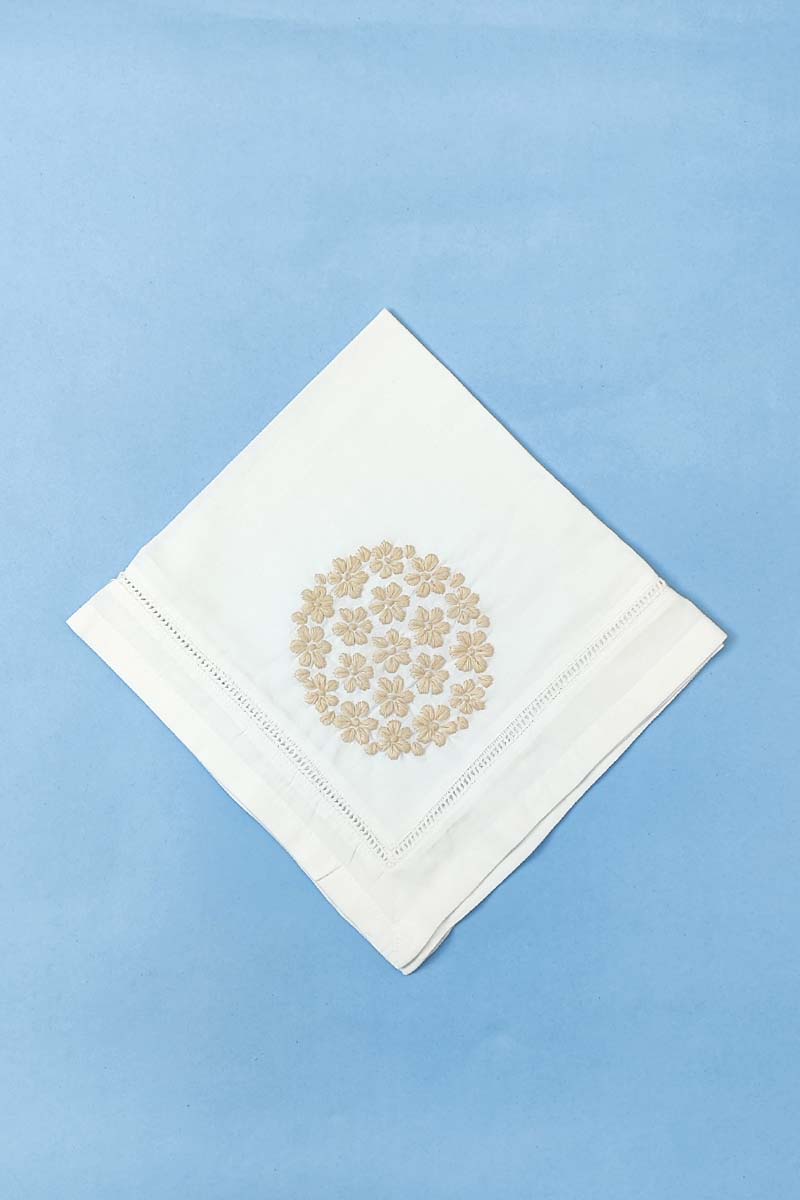 Hand Embroidered White Cotton Lucknowi Chikan Tea Napkin Set  (Set of 5pcs) - MC251368