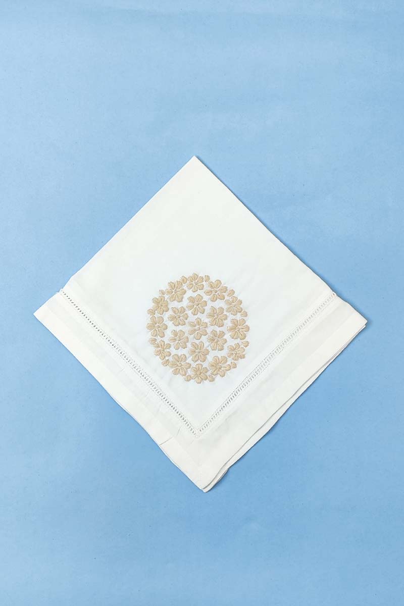 Hand Embroidered White Cotton Lucknowi Chikan Tea Napkin Set  (set Of 5pcs) - Mc251368