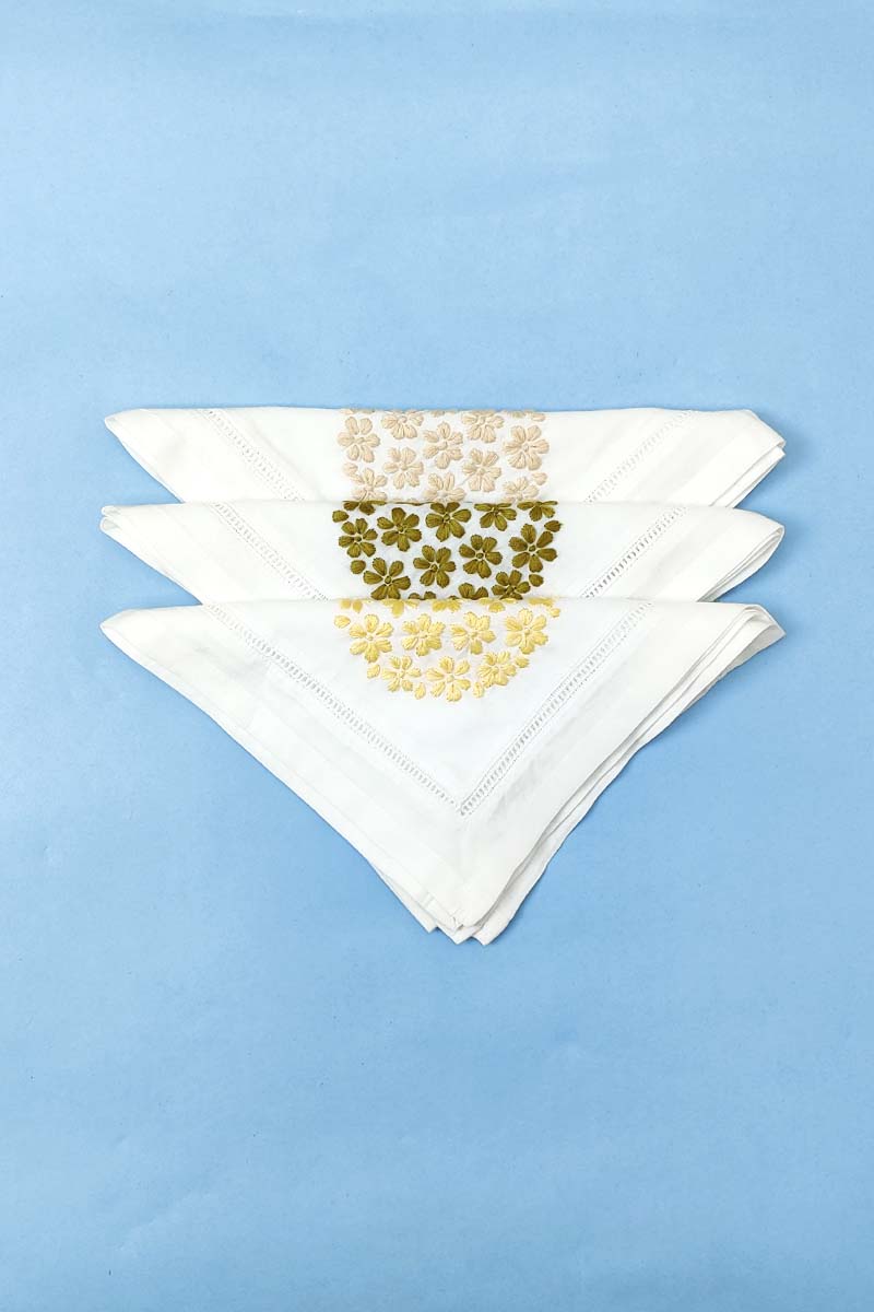 Hand Embroidered White Cotton Lucknowi Chikan Tea Napkin Set  (3-pieces) - Mc251370 Mc251371