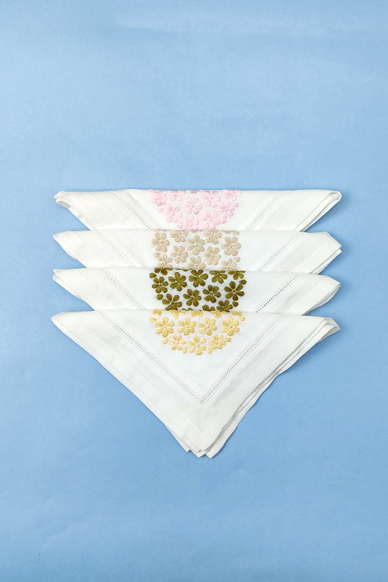 Hand Embroidered White Cotton Lucknowi Chikan Tea Napkin Set  (4-pieces) - Mc251372