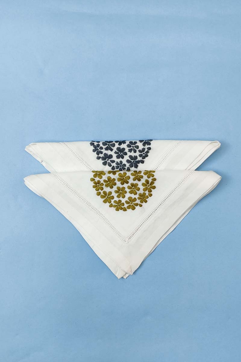 Hand Embroidered White Cotton Lucknowi Chikan Tea Napkin Set  (2-Pieces) - MC251370 MC251373