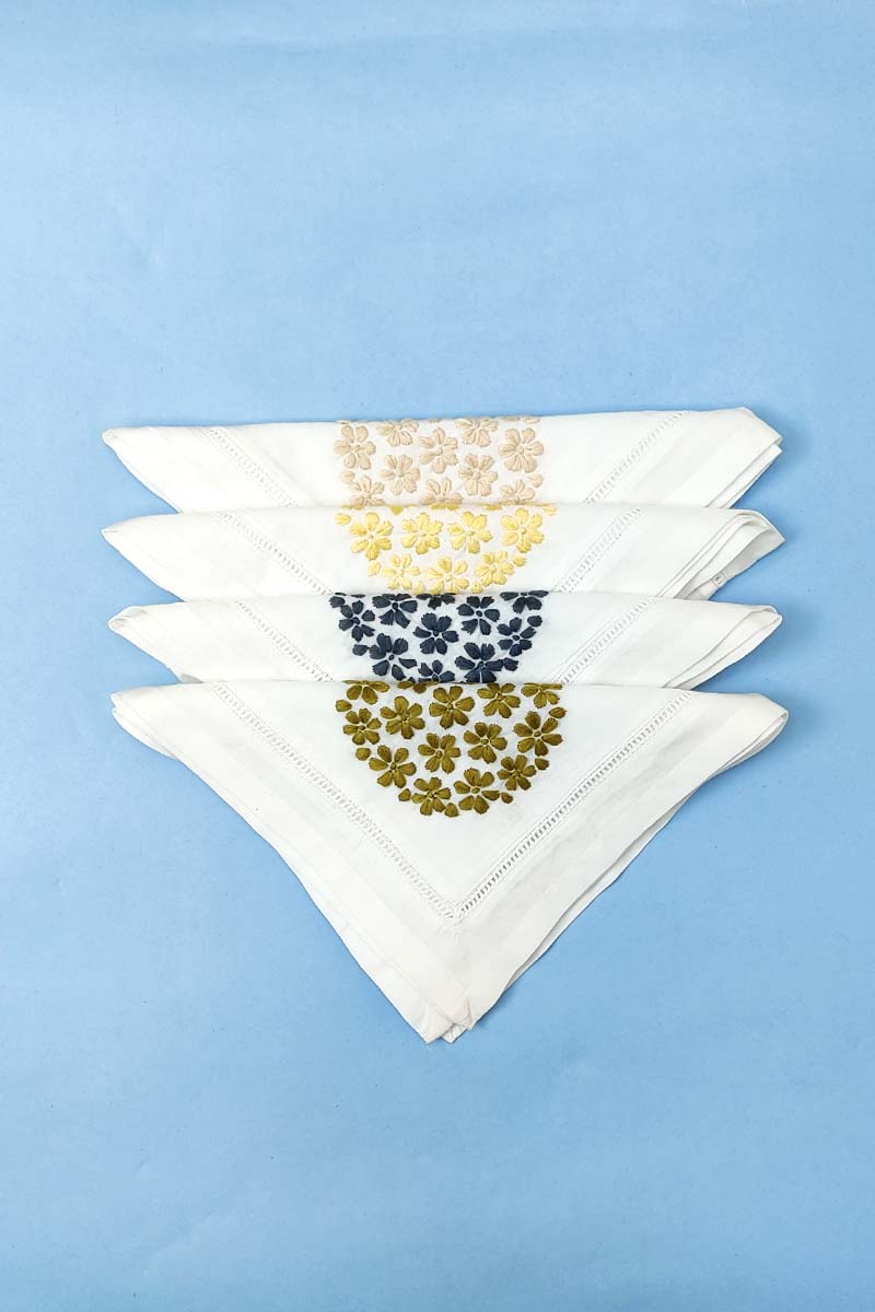 Hand Embroidered White Cotton Lucknowi Chikan Tea Napkin Set  (4-pieces) - Mc251374