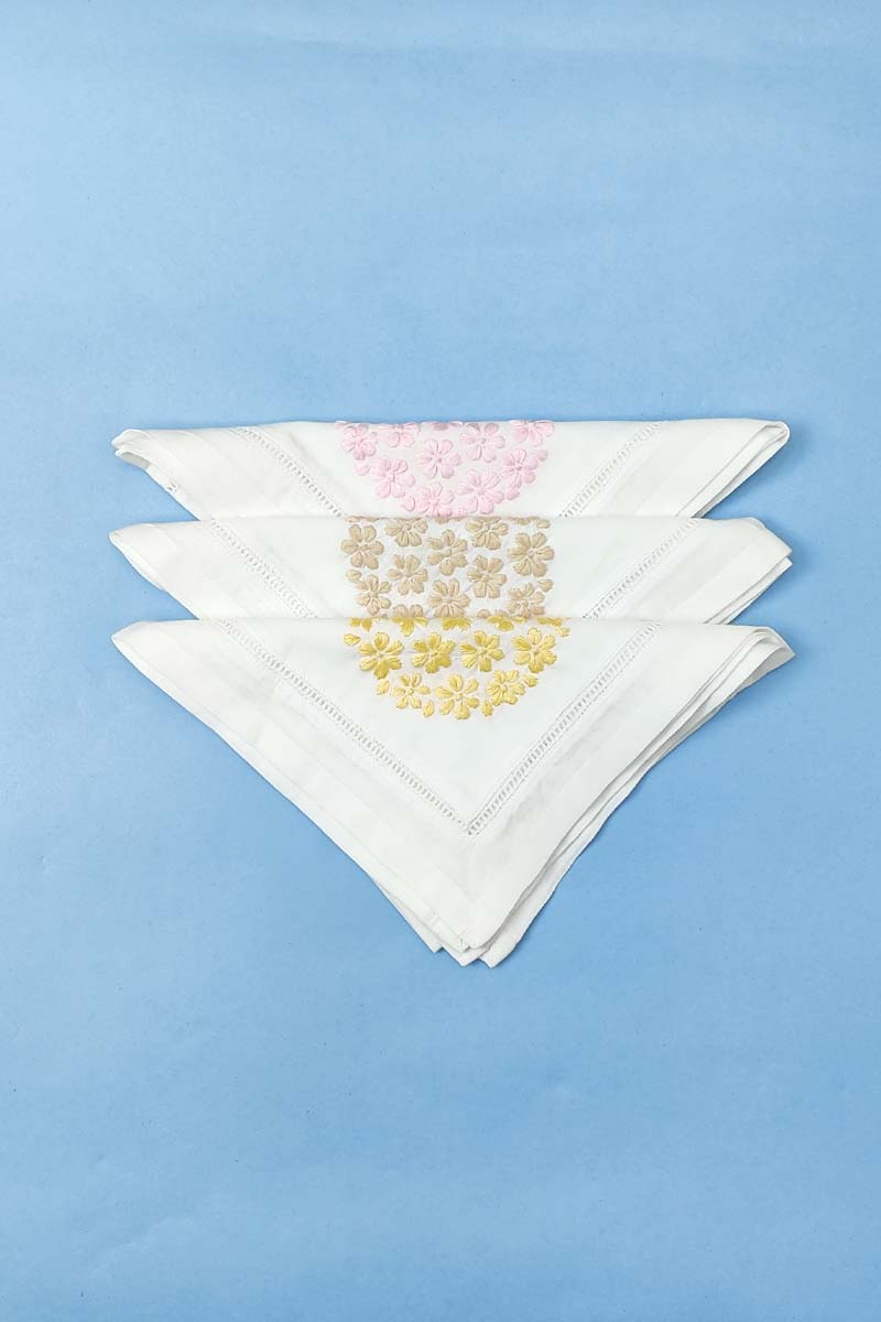 Hand Embroidered White Cotton Lucknowi Chikan Tea Napkin Set  (3-Pieces) - MC251376