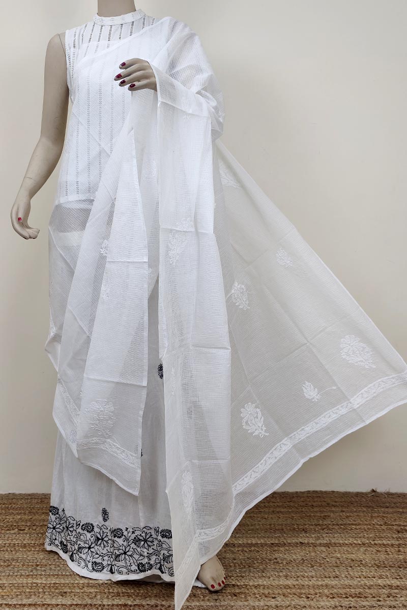 White Colour Kota Cotton Hand Embroidered Lucknowi Chikankari Dupatta MC252696