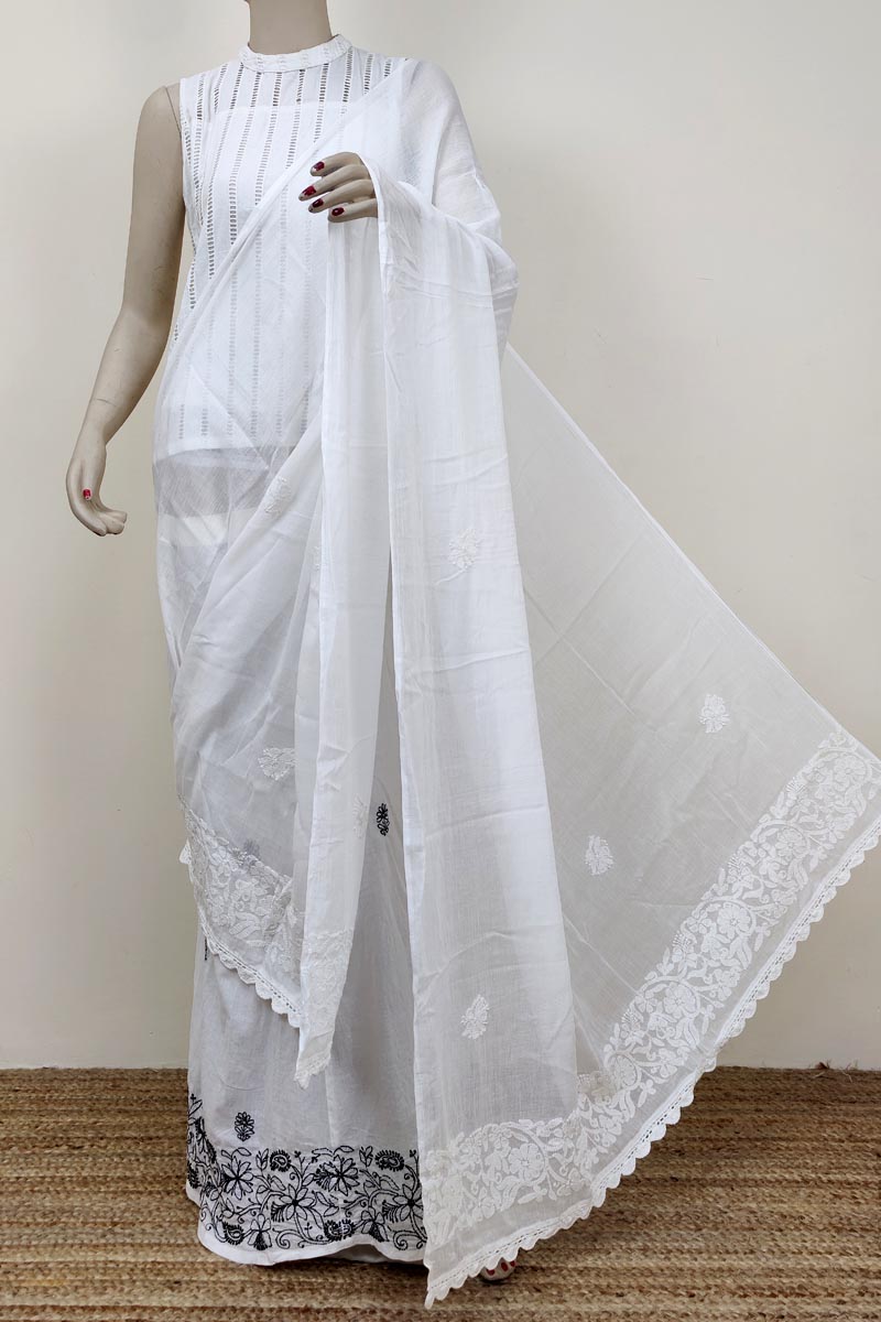 White colour Mulmul cotton Hand Embroidery Lucknowi Chikankari Dupatta MC252700