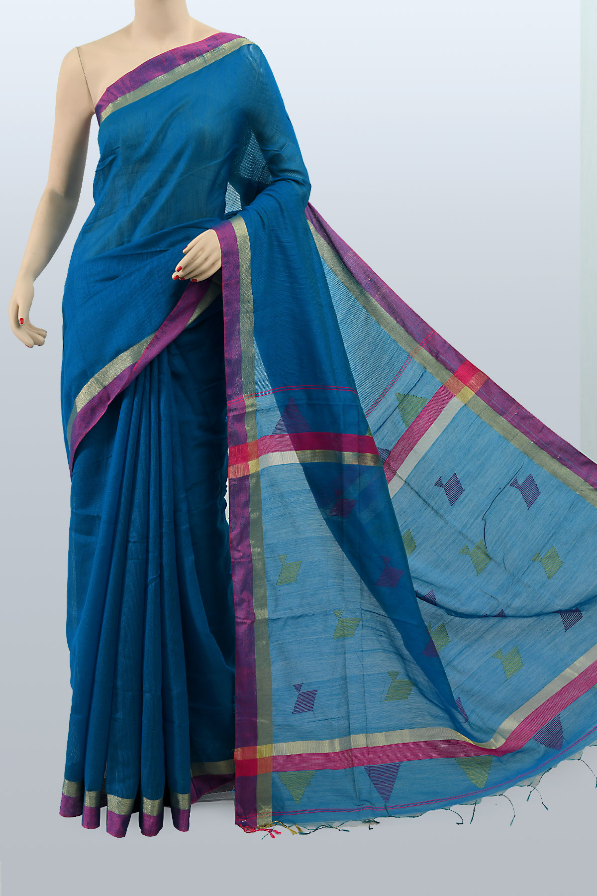 Blue Colour Bengal Handloom Cotton Saree(Without Blouse)MC250731 