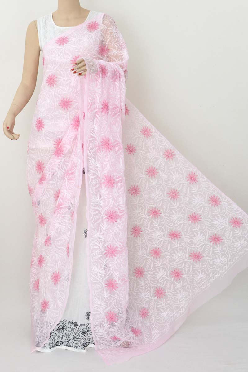 Pink Allover Hand Embroidered Lucknowi Chikankari Dupatta (Georgette) MC251377