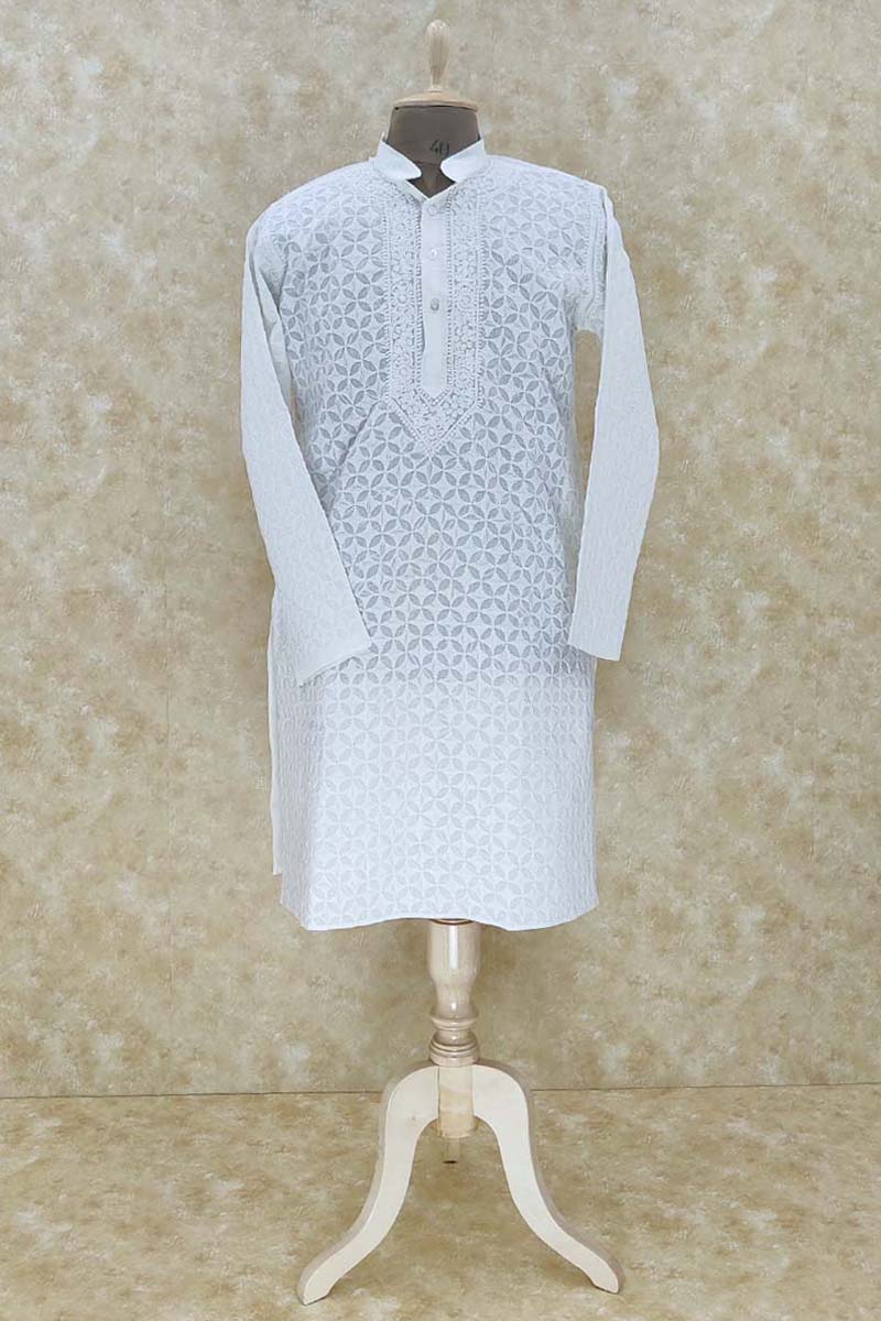 Lucknowi Mens Chikan Kurta with Daraz Work (Cotton) MC251439