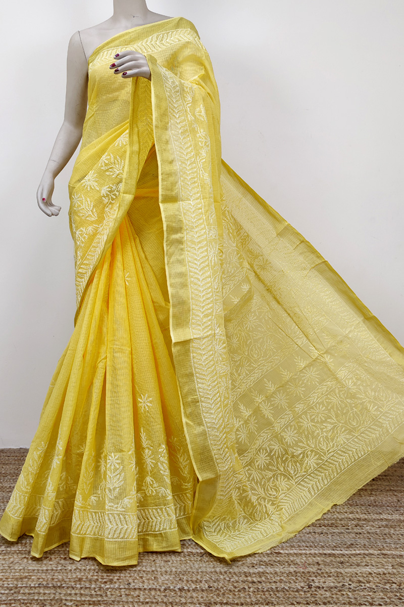 Yellow color Kota cotton Lucknowi chikankari saree (with Blouse) MC252703