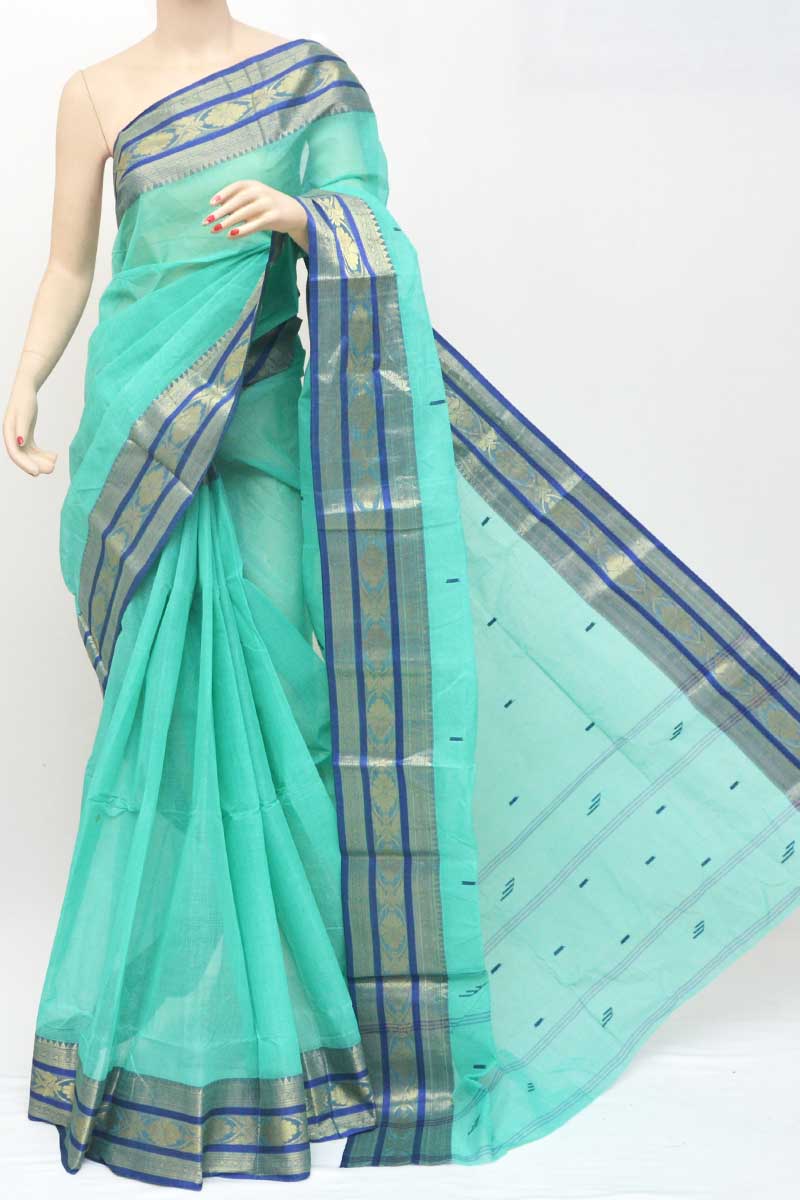 Sea-green Colour Cotton Tant Bengal Handloom Saree (without Blouse) - Mc251103