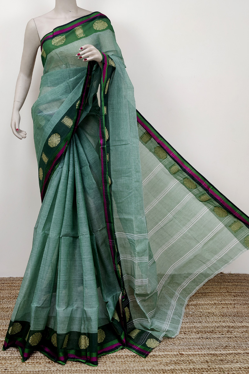 Olive Green Colour Bengoal Handloom Cotton Saree (without Blouse) Mc252707