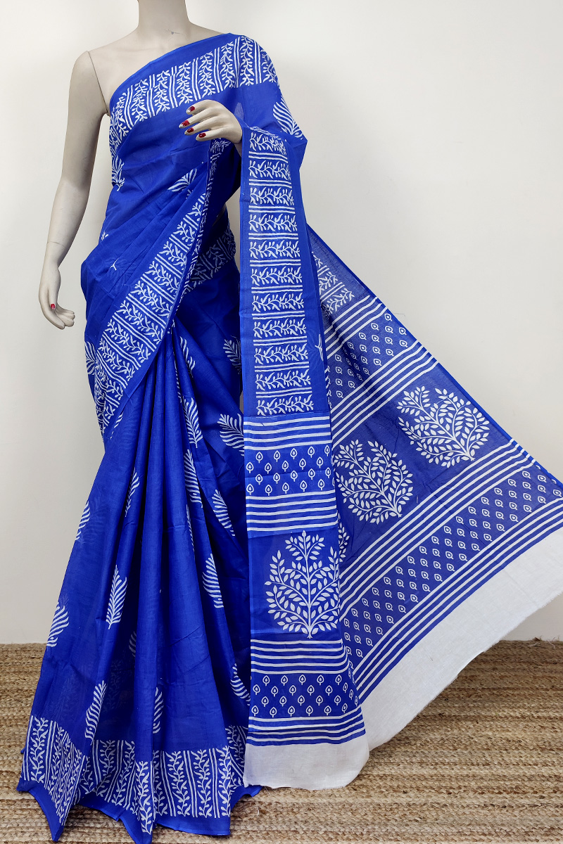 Ink Blue Colour Bengoal Handloom mulmul Cotton Saree (Without Blouse) MC252710