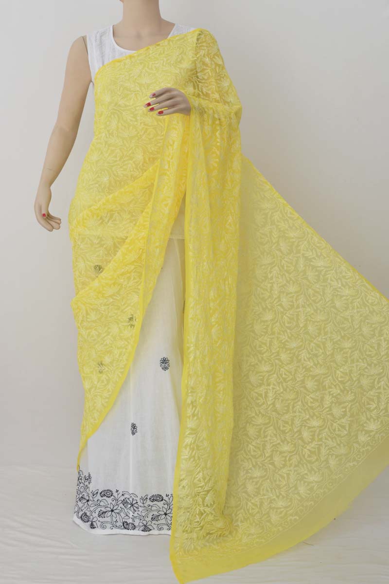 Yellow Allover Hand Embroidered Lucknowi Chikankari Dupatta (georgette) Mc251382