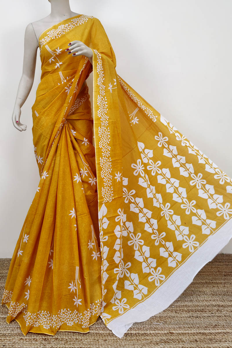 Yellow Colour Bengoal Handloom Mulmul Cotton Saree (without Blouse) Mc252720