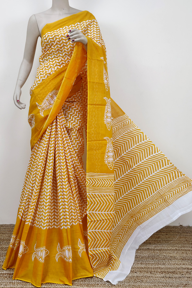 Yellow Colour Bengoal Handloom Mulmul Cotton Saree (Without Blouse) MC252713