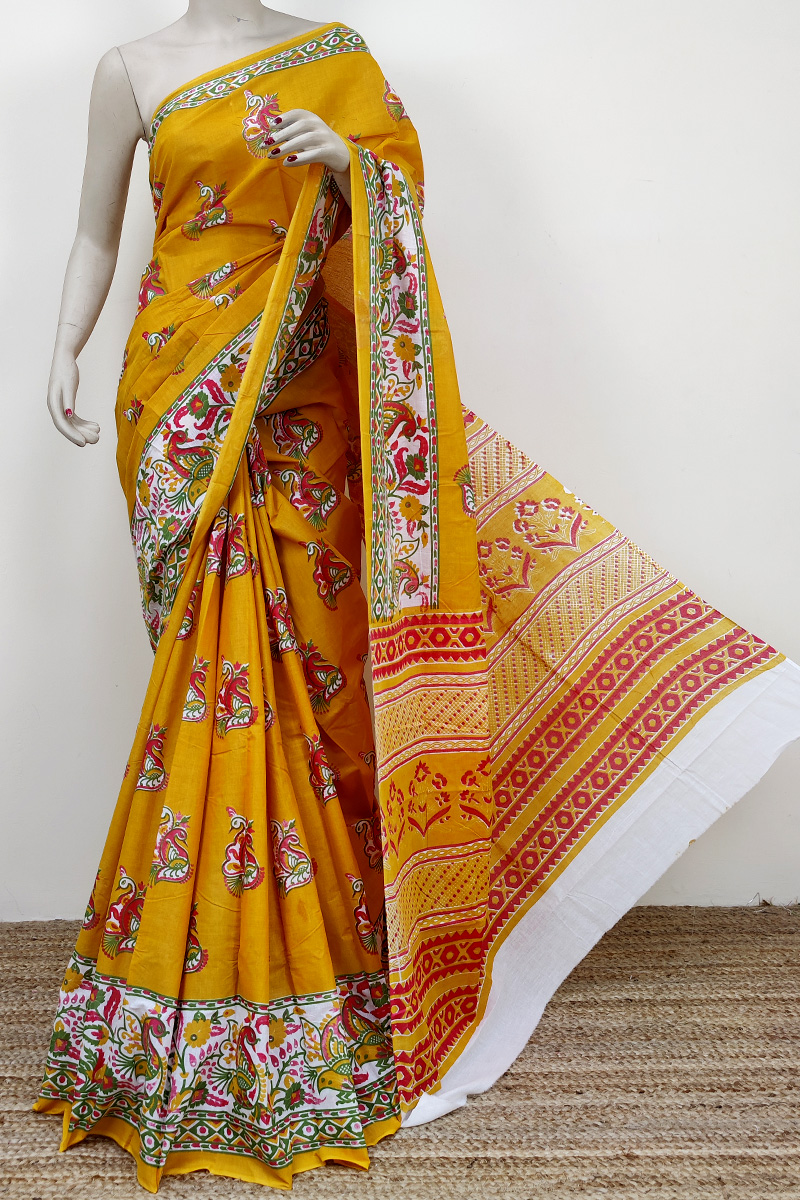 Yellow Colour Bengoal Handloom Mulmul Cotton Saree (Without Blouse) MC252715