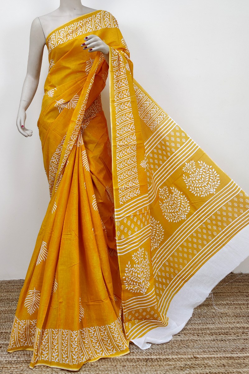 Yellow Colour Bengoal Handloom Mulmul Cotton Saree (Without Blouse) MC252716