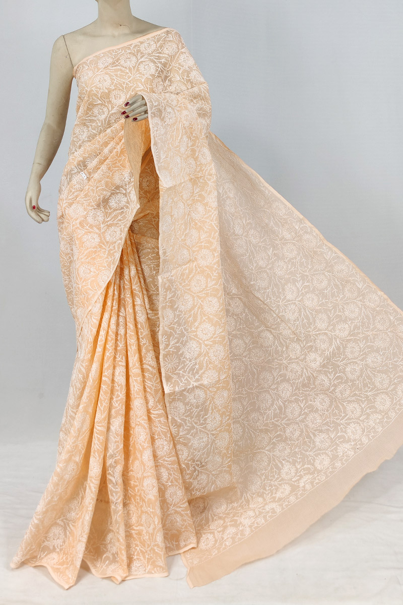 Orange Colour Kota Cotton Tepchi Lucknowi Chikankari Saree Without Blouse MC253152