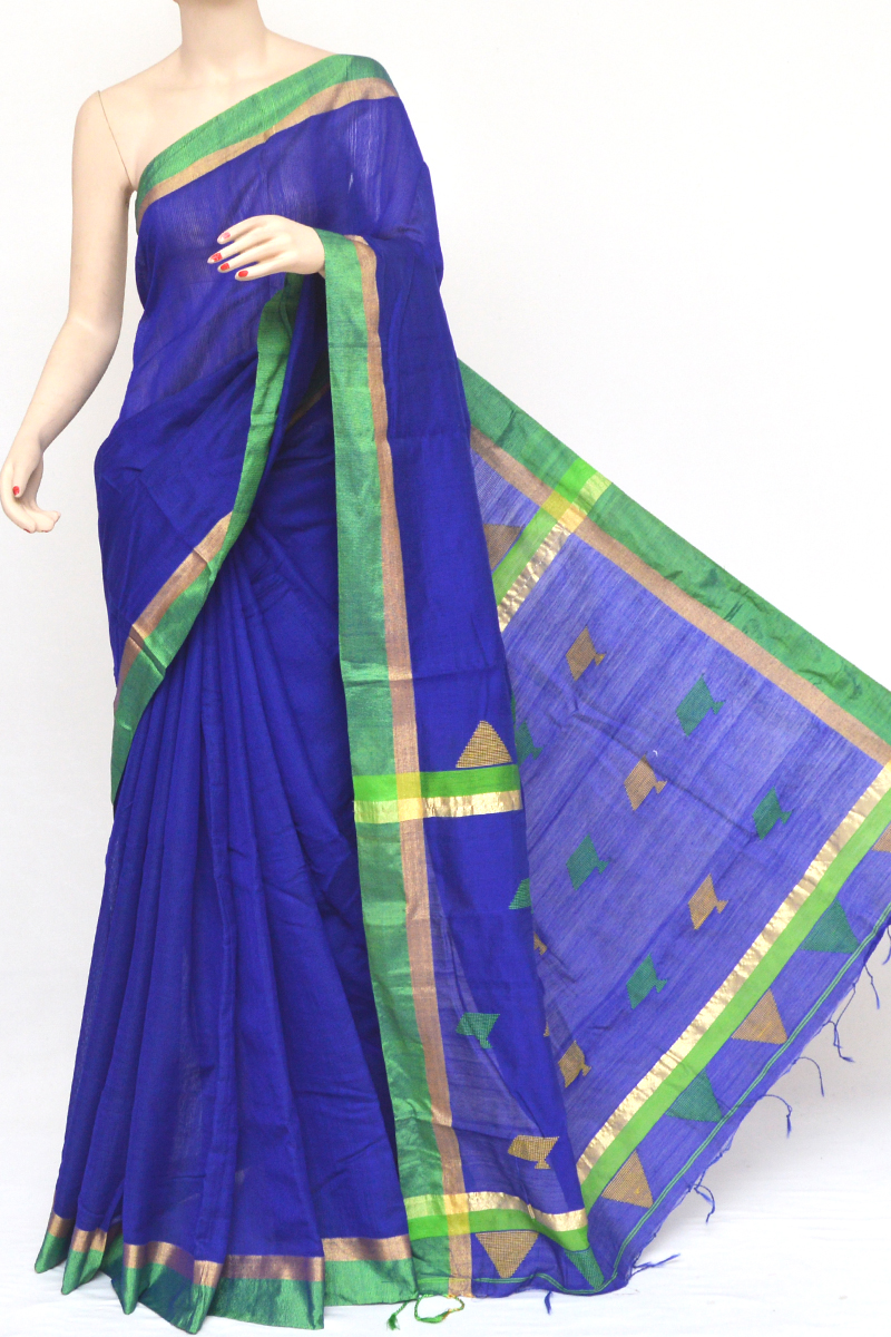 Blue Colour Bengal Handloom Cotton Saree(without Blouse)mc251051