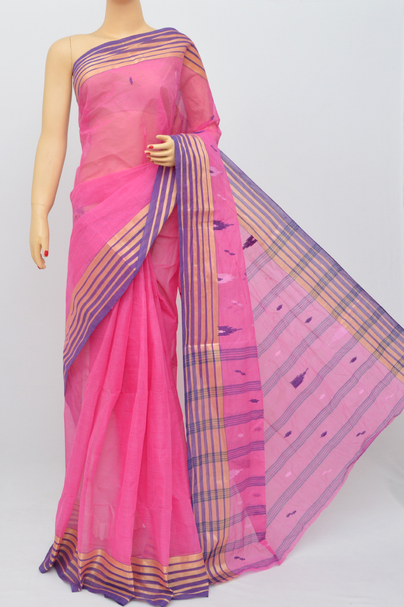 Pink Colour Bengal Handloom Cotton Saree (without Blouse) - Ss250500