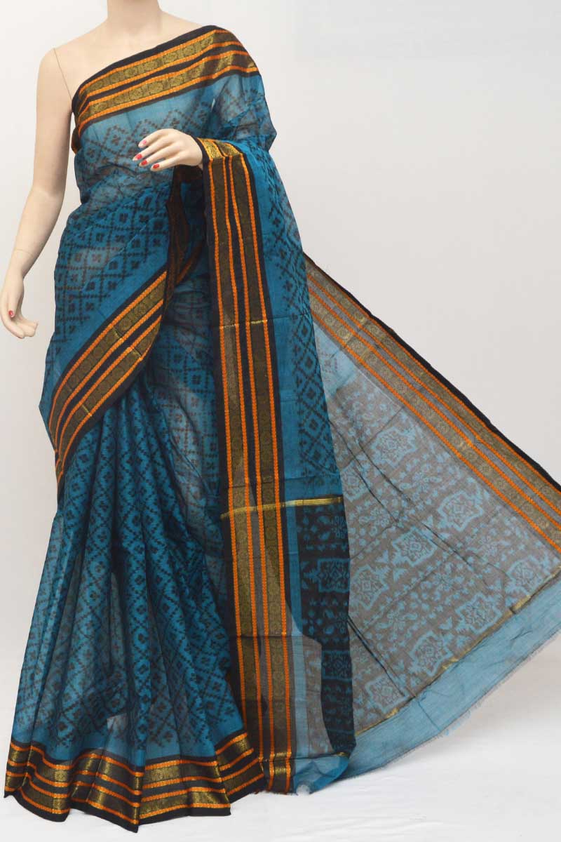 Turqoish Blue Colour Cotton Tant Bengal Handloom Saree (Without Blouse) - MC251112