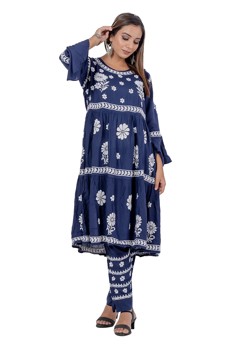 Navy Blue Color Hand Embroidered Lucknowi Chikankari kurta bottom set (Modal) MC252477